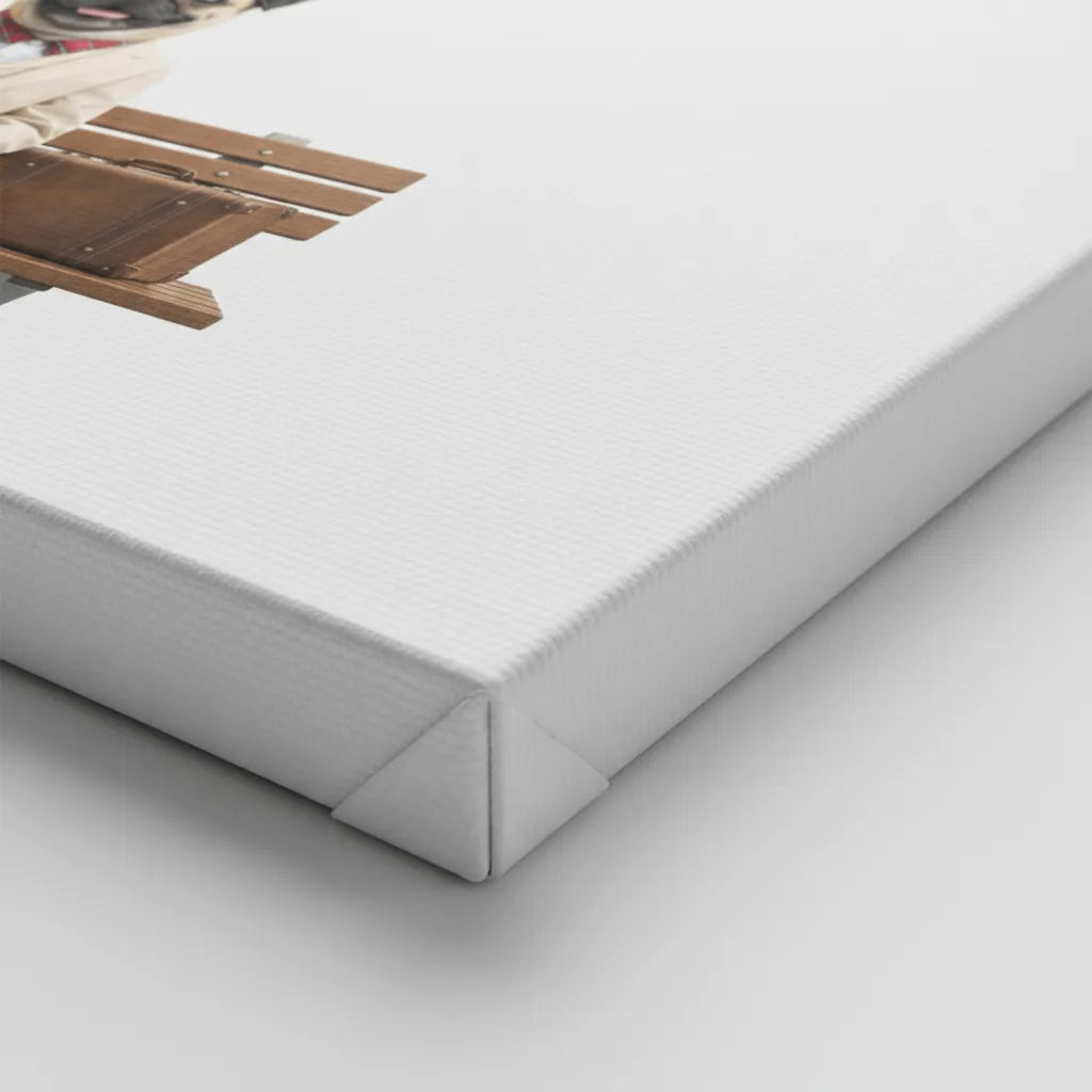 Forrest-Gump-inspiriertes Haustierportrait auf Leinwand – personalisiert mit Namen.