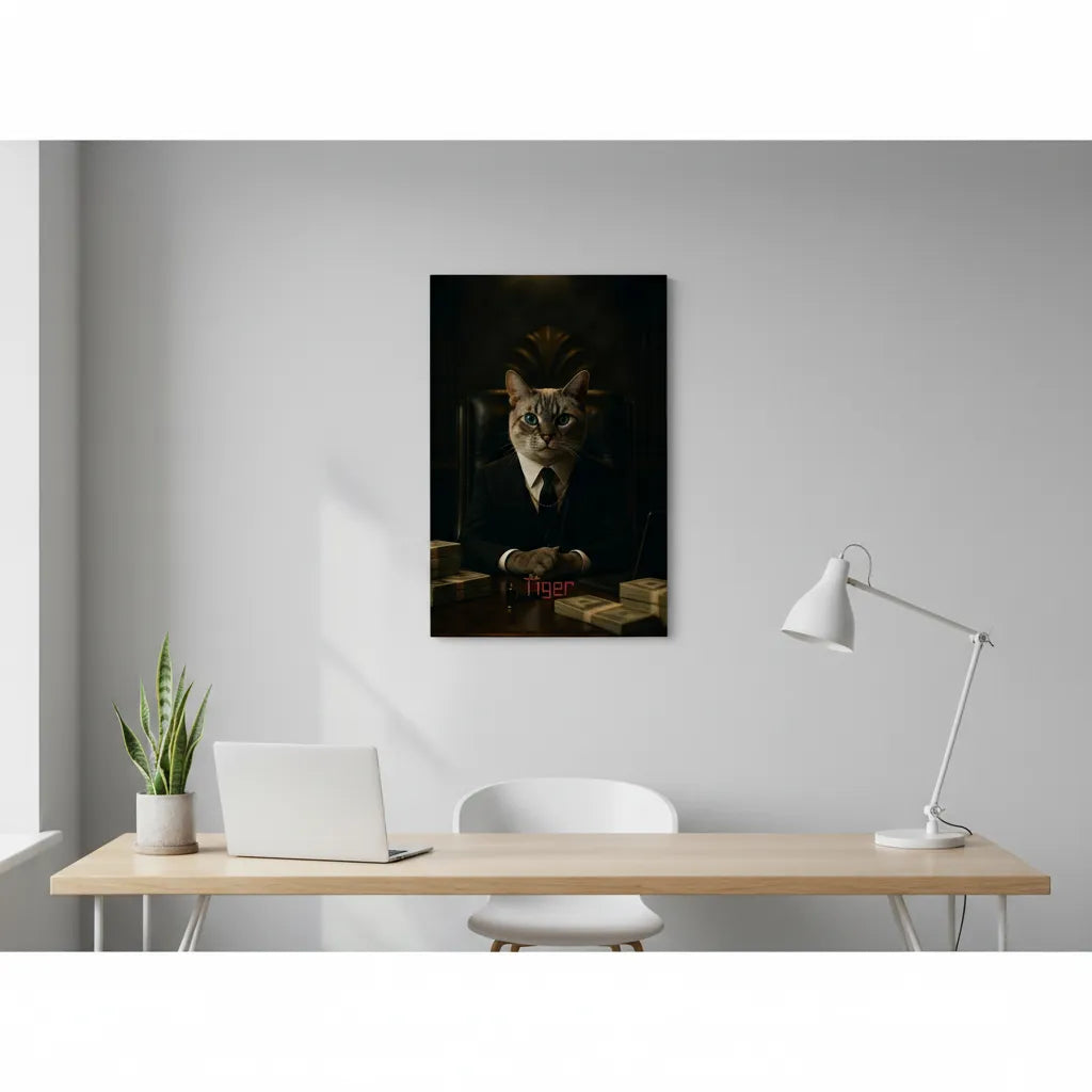 „Business-Boss-Vibe“ Haustierportrait auf Leinwand – personalisiert