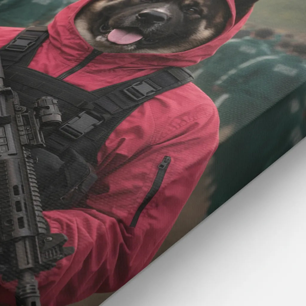 „Squid Game-Wächter Vibe“ Haustierportrait auf Leinwand – personalisiert