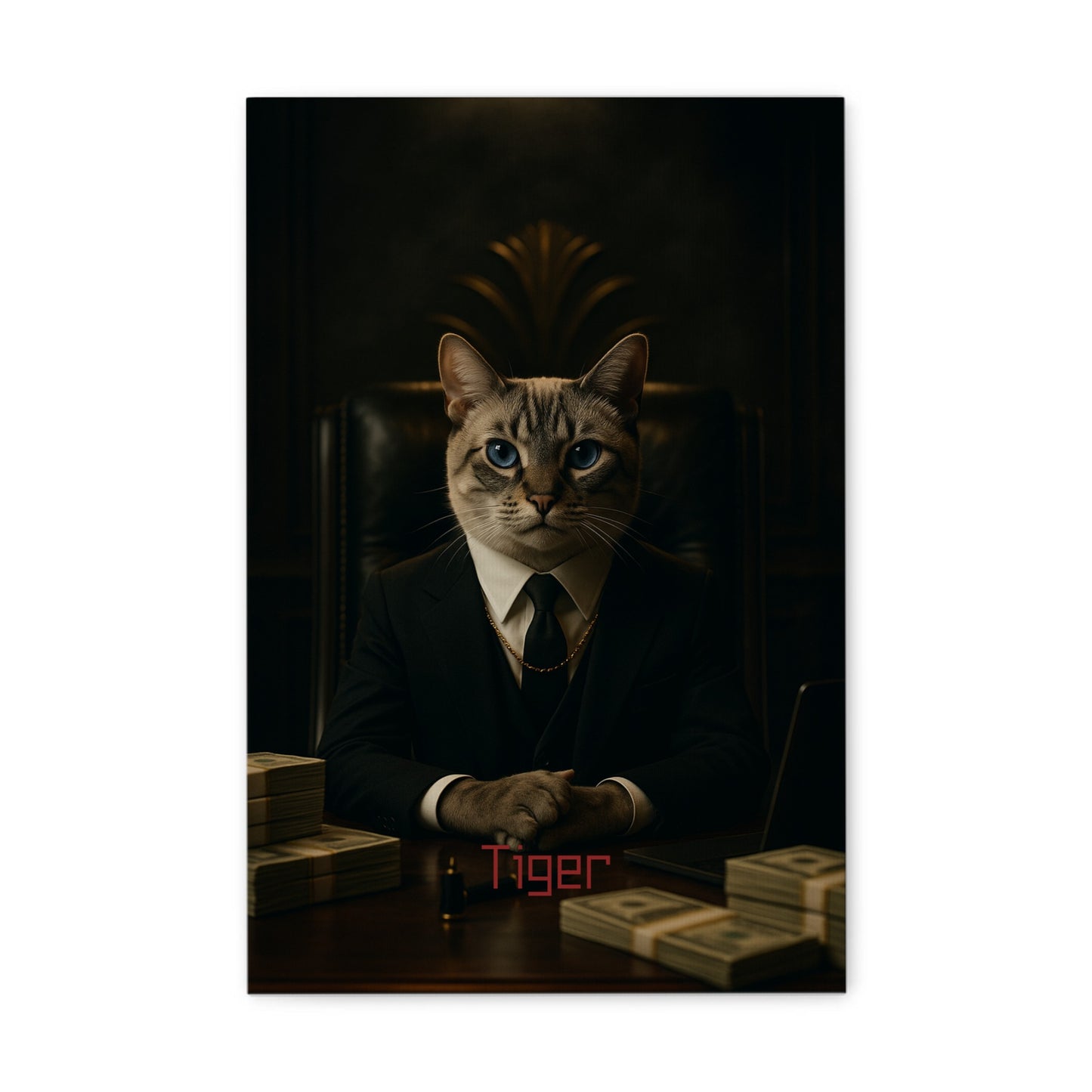 „Business-Boss-Vibe“ Haustierportrait auf Leinwand – personalisiert