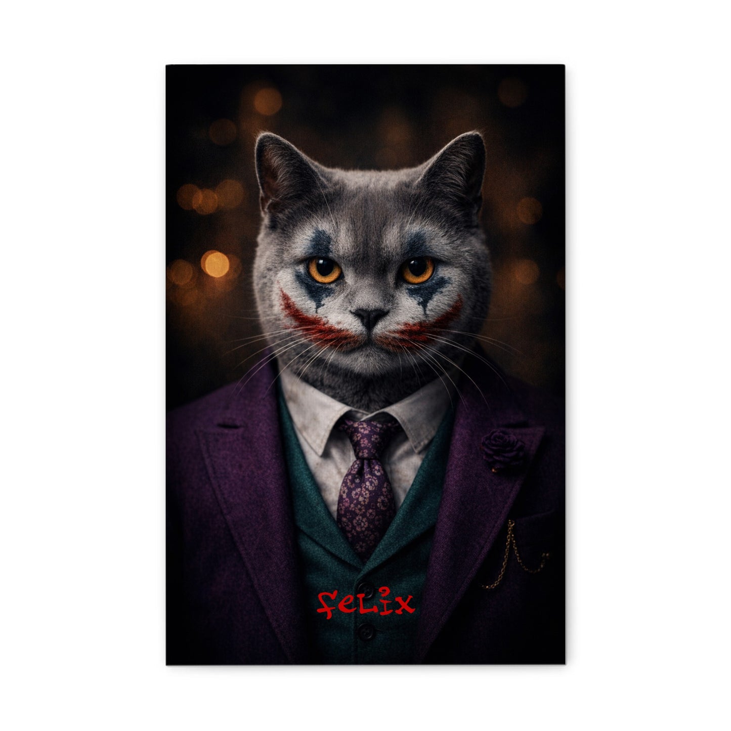 „Joker-Vibe“ Haustierportrait auf Leinwand – personalisiert