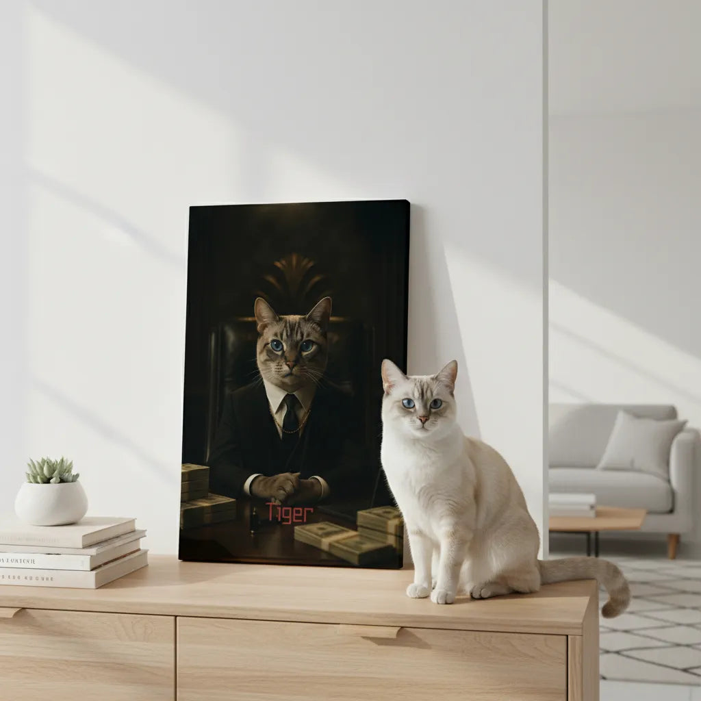 „Business-Boss-Vibe“ Haustierportrait auf Leinwand – personalisiert