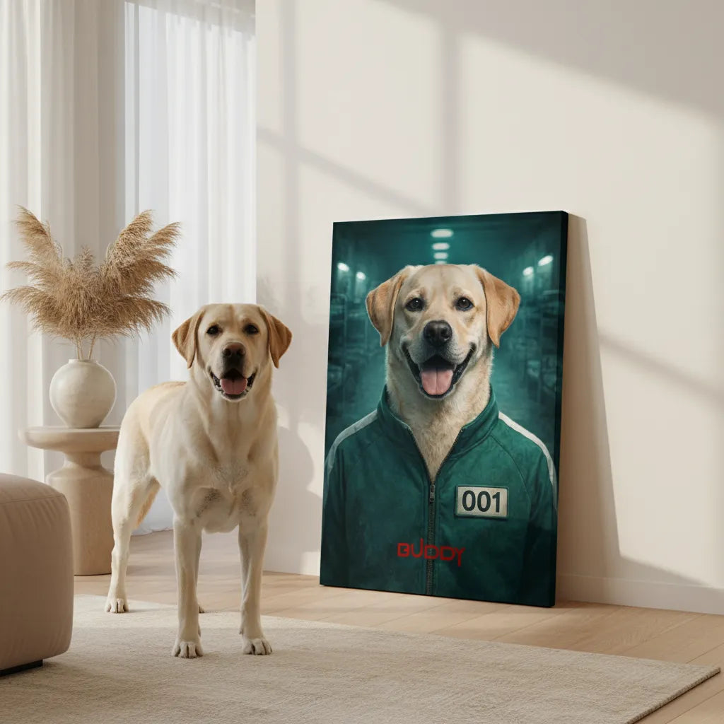 „Player 001-Vibe“ Haustierportrait auf Leinwand – personalisiert