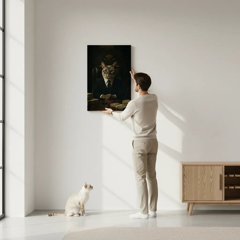 „Business-Boss-Vibe“ Haustierportrait auf Leinwand – personalisiert