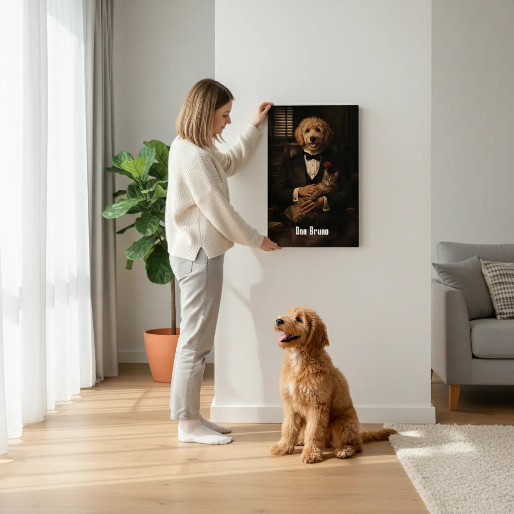 ,,Godfather-Vibe“ Haustierportrait auf Leinwand – personalisiert