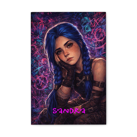 Jinx-Vibe“ Neon-Portrait auf Leinwand – personalisiert