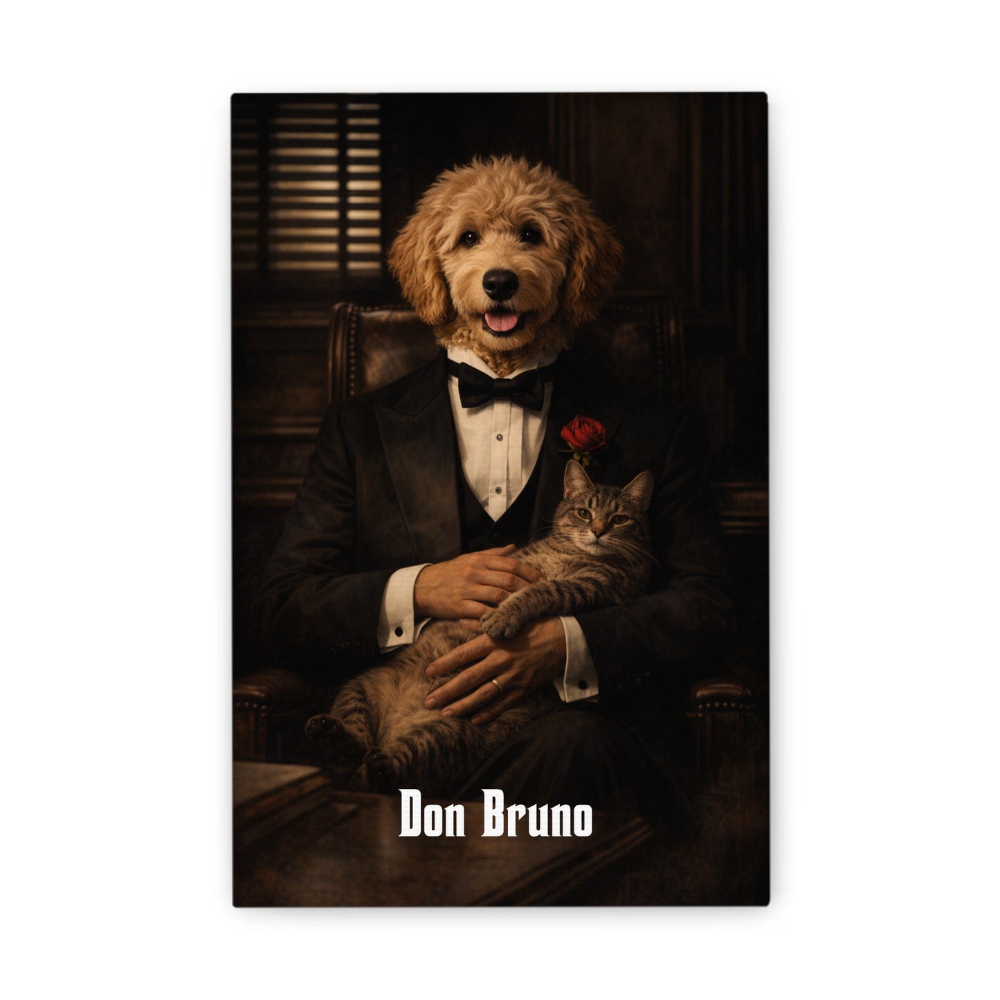 ,,Godfather-Vibe“ Haustierportrait auf Leinwand – personalisiert