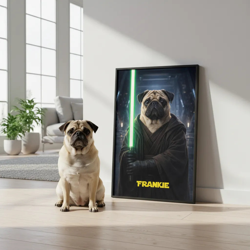„Jedi-Vibe“ Haustierportrait auf Leinwand – personalisiert